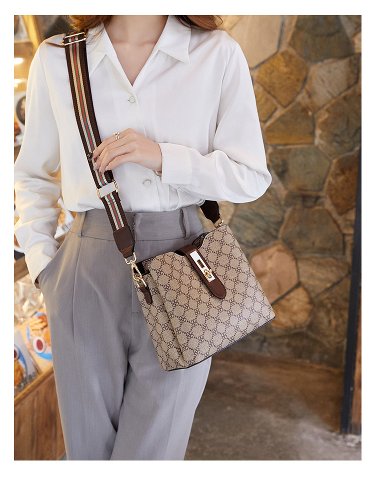 Womens Crossbody Handbag Monogram Pattern Canvas with Brown Leather Trim